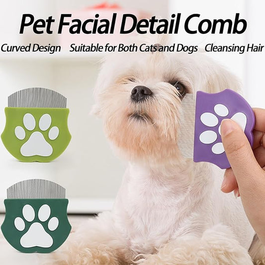 Pet Detangling Flea Comb, Dog Facial Eye Comb, Stainless Steel Tear Stain Remover, Round-Head Grooming Comb for Dog Cat (Purple)