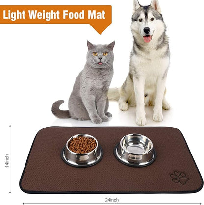 Sinland Microfiber Pet Bowl Food Mat Dish Drying Mat with Anti-Skid Backing 14 Inch x 24 Inch Brown