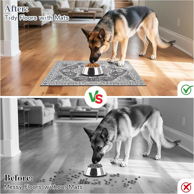 famibay Dog Food Mat, Absorbent Cat Dog Mats for Food and Water, No Stains Quick Dry Pet Cat Bowl Mats with Non Slip Backing, Boho Pet Feeding Mat for Floor Waterproof 12"x20"