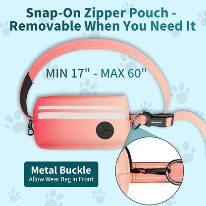 Hands Free Dog Leash with Removable Zipper Pouch, Dual Padded Handles and Durable Bungee for Walking, Jogging and Running Your Dog (Large, 35-140 lbs-Orange