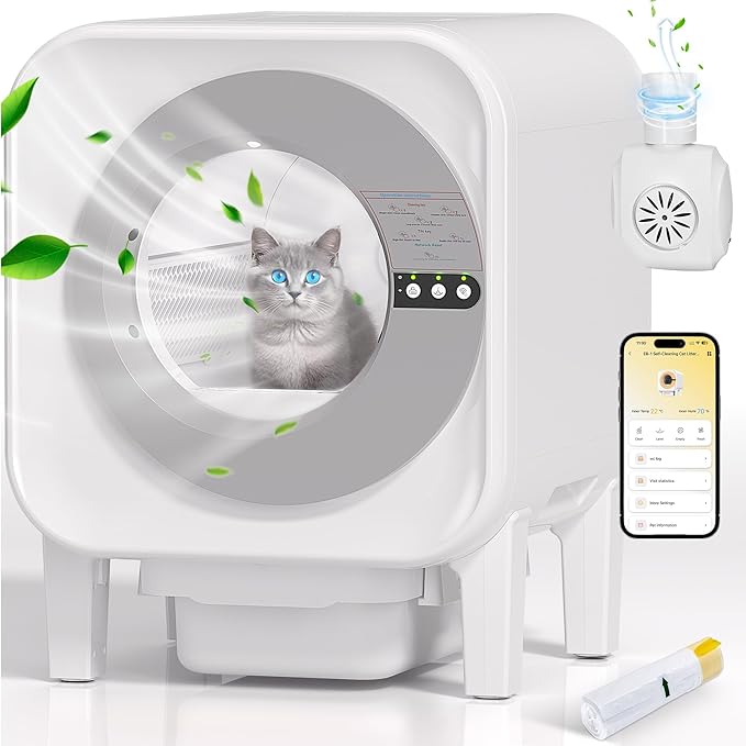Self Cleaning Litter Box, Automatic Litter Box Self Cleaning with APP Control Dynamic Monitoring,75L Capacity Dual Sensor Safety Protection, Odor Control System