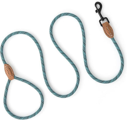 Mile High Life Small Dog Leash, Thin Rope Leash with Genuine Leather Connection and Heavy Duty Metal Clasp, Great for Small Medium Dogs(Turquoise Green, 48 Inch-1/3)