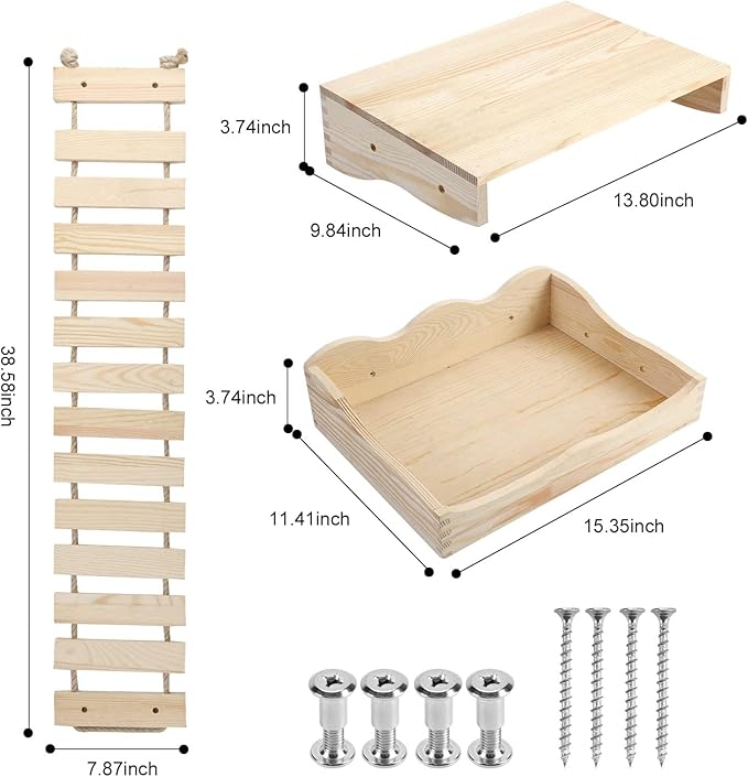 Wall-Mounted Bridge & Shelf – Multi-Functional Climbing Step with Natural Sisal Rope, DIY Feline Highway for Kittens to Large Cats Set