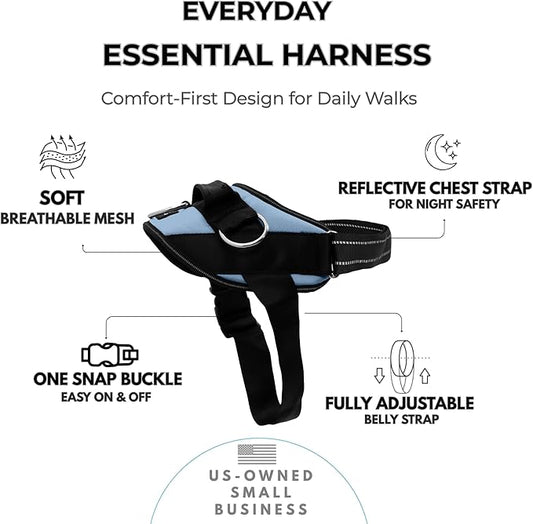 ShawnCo Essential Dog Harness, No-Pull Pet Vest with 3 Leash Clips, No Choke, Reflective, Adjustable and Padded, for Easy Walking and Training for Small, Medium and Large Dogs (Moonglow, S)