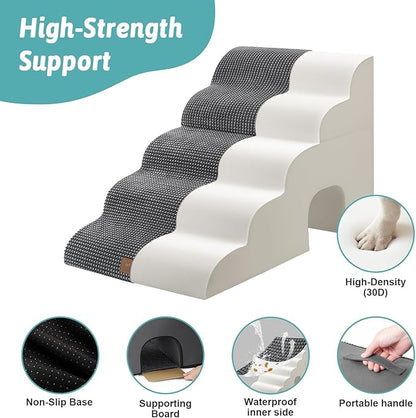 Extra Wide Dog Stairs with Tunnel, Detachable Large Pet Step for Small Medium Dog, Puppy or Cat, Ramp for High Bed, Couch, Sofa or Car, Stable, 19.7x33x22.4 inch, 5 Step, Charcoal Grey