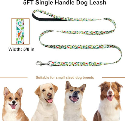 Dog Leash for Small Dogs, 5ft Dog Lead with Padded Handle, Soft Nylon Dog Leash for Walking, Dinosaur