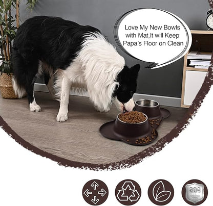 Dog Bowls 2 Stainless Steel Bowl for Pet Water and Food Feeder with Non Spill Skid Resistant Silicone Mat for Pets Puppy Small Medium Cats Dogs