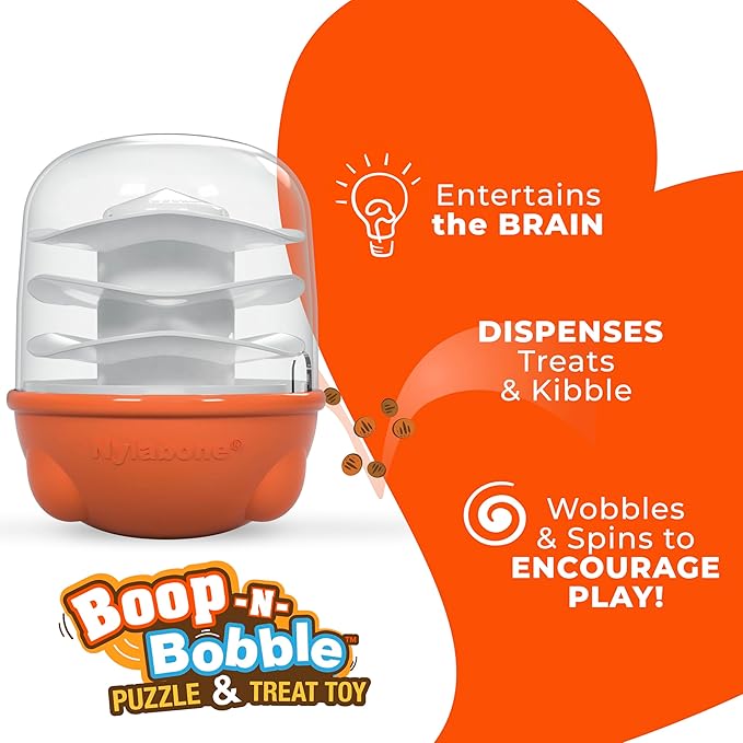 Nylabone Boop-N-Bobble Interactive Puzzle Toy & Treat Dispenser for Dogs, Mental Stimulating Dog Enrichment Toys, Treat Ball with 3 Customizable Challenge Levels
