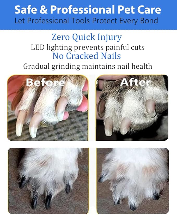 Electric Dog Nail Grinder with 2 Level LED Lights, 2 Speed Super Quiet and Low Vibration Electric Cat Nail Grinder - Rechargeable Pet Nail Grinder for Small Dogs Cats - Green