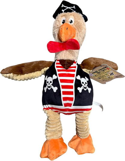 Pirate Chicken Dog Toy – 18 Inch Plush Squeaky Dog Toy with Internal Rope, Durable Crinkle Wings, Soft Stuffed Interactive Toy for Medium & Large Dogs – Funny Durable Pet Toy (Brown)