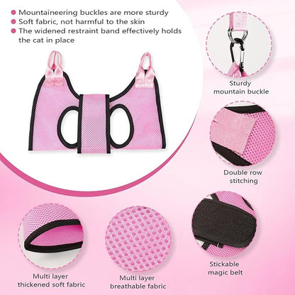 Dog Grooming Hammock, Cat/Small Dog Hammock for Nail Trim, Hanging Harness for Claw Care,Grooming Sling Holder Hanger with Thick Fabric Neck Support Wide Strap Restraint(Pink,xs)