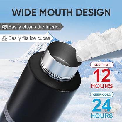 KEWIXY Insulated Dog Water Bottle with Travel Bowl, Portable Water Bottle Dispenser, Accessories for Road Trip, Hiking, Camping, Outdoor, Leak-Proof, Detachable (Black)