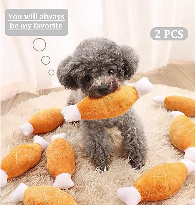 Andiker 2pcs Dog Squeaky Toy, Dog Chicken Legs Bone Pet Funny Squeaky Toy Dog Plush Toy for Small Medium Large Dogs and Cats (18cm)
