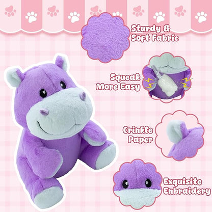 Plush Squeaky Toys for Dogs, Stuffed Hippo Toys with Crinkle to Keep Them Busy, Puppy Teething Toys for Indoor & Outdoor Play, Best Birthday Gift for Medium Breed