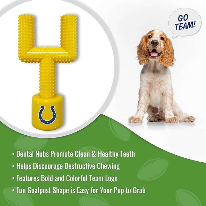 NFL Indianapolis Colts Mega-Chew Hard Nylon Bacon-Flavored Dog Bone Football Goal Post Chew Toy. Interactive Tasty Fun Chew Toy. Indestructible Strong & Durable Pet Chew Toy