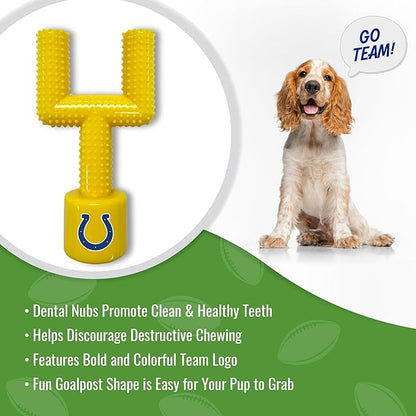 NFL Indianapolis Colts Mega-Chew Hard Nylon Bacon-Flavored Dog Bone Football Goal Post Chew Toy. Interactive Tasty Fun Chew Toy. Indestructible Strong & Durable Pet Chew Toy