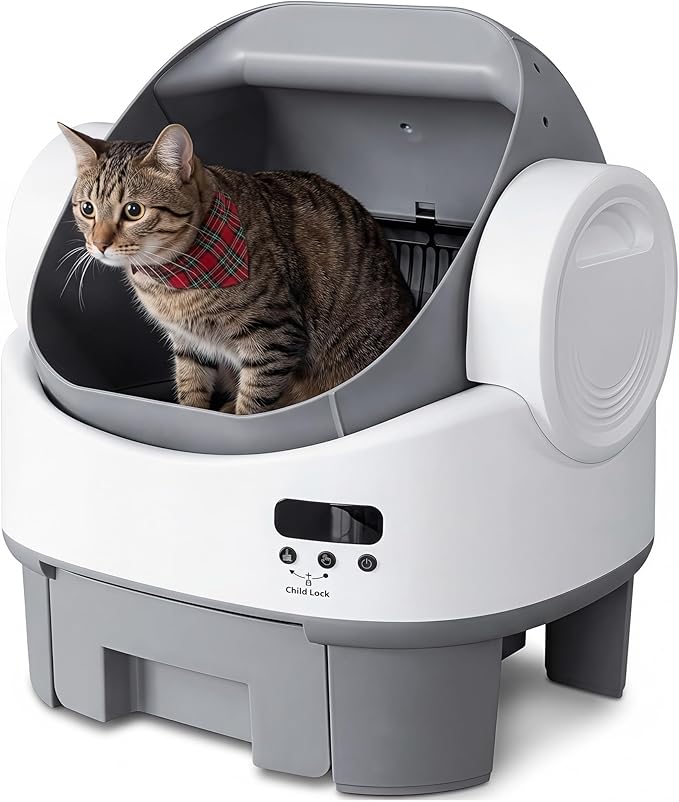 Greesum Self Cleaning Cat Litter Box, Open-Top Automatic Litter Box for Multiple Cats, No App or WiFi Needed, 10-Day Capacity, Safety Sensors, Easy Setup, 1-Year Warranty