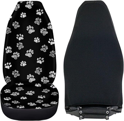 Dreaweet White Dog Paw Print Car Seat Covers for Women 2 Front Set Cute Car Accessories Washable Front Seat Cover Universal Fit Most Vehicle SUV Sedan Trucks