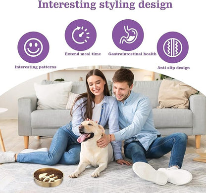 Golden Stainless Steel Slow Feeder Dog Bowls – Non-Slip Metal Dog Bowl for Large & Medium Breeds, Puppy Puzzle Feeder – 2 Cup Capacity for Small to Big Pets – Durable Slow Feed (Fishbone-Golden)