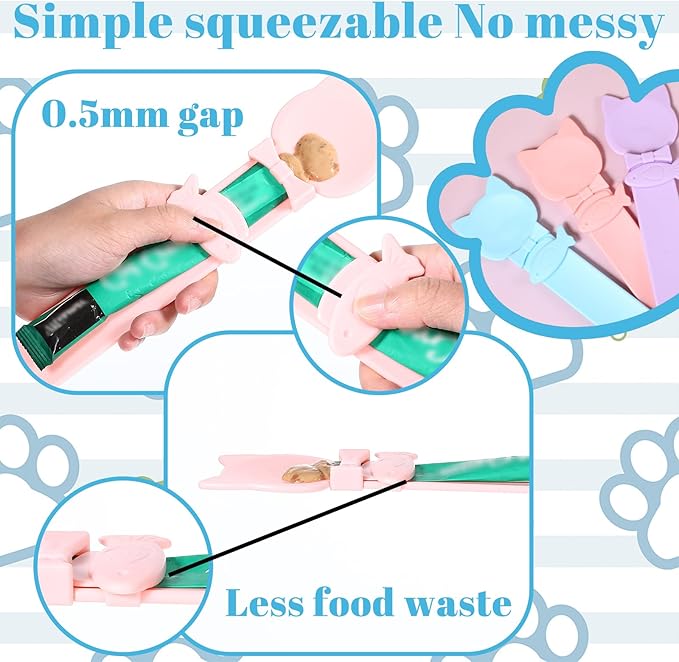 3 Pcs Cat Treat Spoon Squeeze, Cute Pet Feeder Spoon, Multi-Function Lickable Wet Food Dispenser for Liquid Snack Puree Pet Supplies (3 Colors)