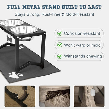 Elevated Dog Bowls, Metal Raised Dog Bowl Stand with 2 Thick 111oz Capacity Stainless Steel Food Bowls & Non-Slip Mat - 14" Tall for Large/Extra Large Breeds