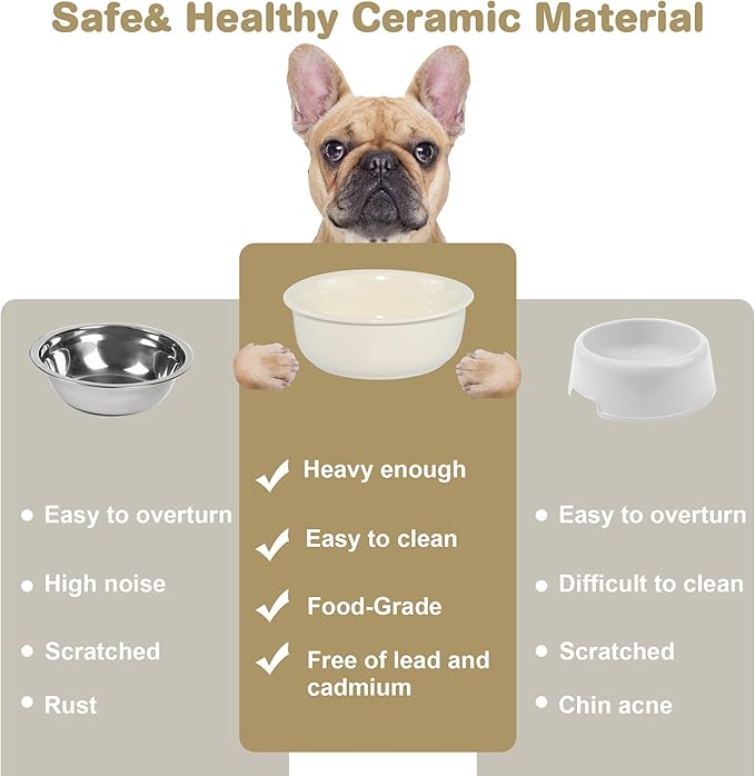Single Replacement Bowl for 6.3'' High Elevated Dog Bowls, Non-Slip Pet Feeding Dishes for Small Medium Dogs and Cats, Durable Porcelain Dog Food and Water Bowls(28oz, Cream White)