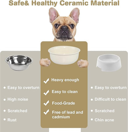 Single Replacement Bowl for 6.3'' High Elevated Dog Bowls, Non-Slip Pet Feeding Dishes for Small Medium Dogs and Cats, Durable Porcelain Dog Food and Water Bowls(28oz, Cream White)