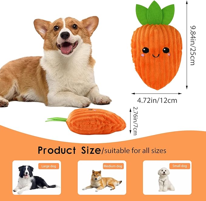 Andiker Dog Carrot Toy, 9.84'' Dogs Squeaky Toys Inside with a Squeaker Soft Stuffed Cotton Dogs Plush Toy to Grind Teeth and Kill Time for Small and Medium Dog and Puppy (Blue)