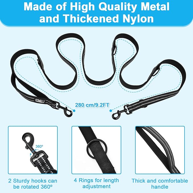 ETACCU Hands Free Dog Leash, Multifunctional Crossbody Dog Leash with Adjustable Length 6-9FT, Tangle Free Reflective Waist Leashs for Medium and Large Dogs