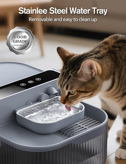Wireless Cat Water Fountain with No Filters, 180-Day Battery & Precision Flow Control,3.5L Smart Pet Water Dispenser with Wastewater Separation & Custom Scheduling for Cats & Dogs, Grey