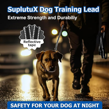 Reflective Dog Leash–10FT/16FT/30FT/50FT/100FT Durable Nylon Training Leash with Heavy-Duty Metal Clasp, High Visibility for Night Walking, Perfect for Small, Large Dogs (Black, 50FT)