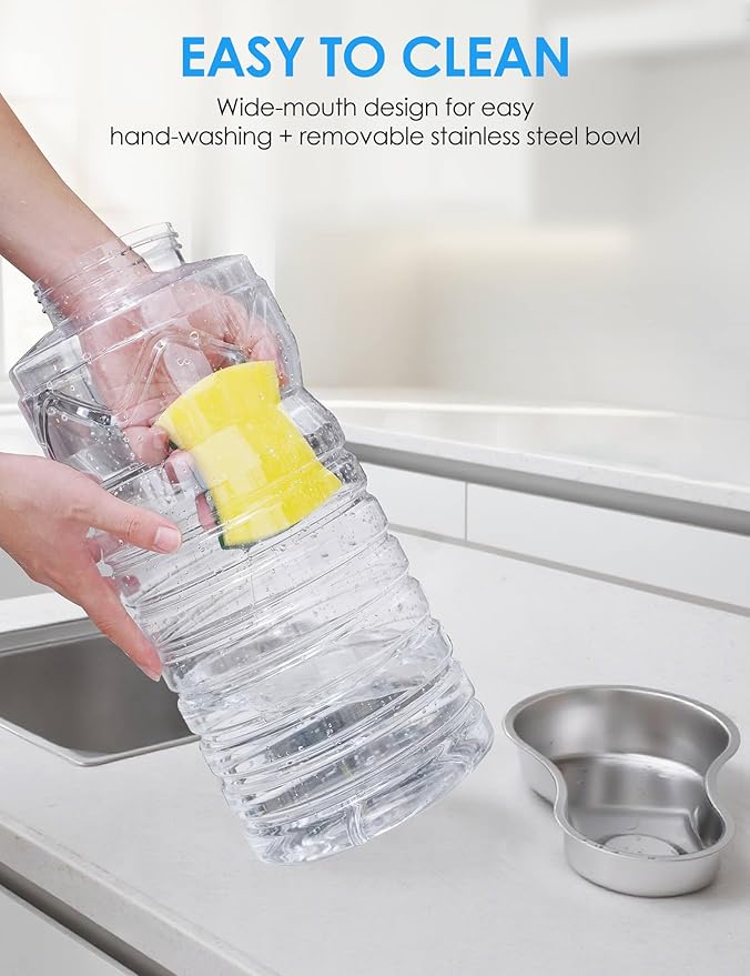 Heouvo 2.5 Gallon Automatic Dog Water Dispenser【Wide Mouth for Easy Hand-in Cleaning】【Removable Stainless Steel Bowl】, Gravity Refilling Large Capacity for Cats and Dogs, Multi-Pet Homes