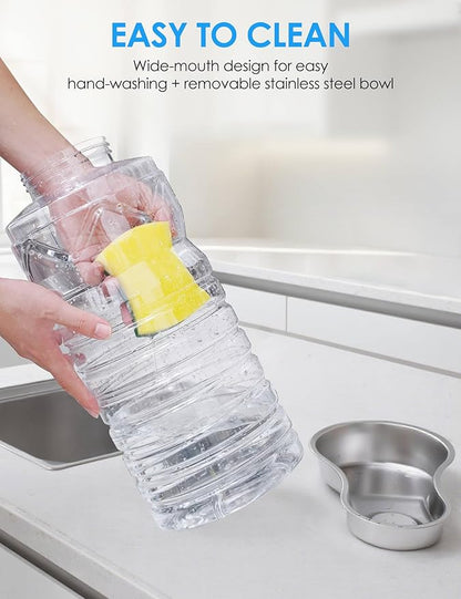 Heouvo 2.5 Gallon Automatic Dog Water Dispenser【Wide Mouth for Easy Hand-in Cleaning】【Removable Stainless Steel Bowl】, Gravity Refilling Large Capacity for Cats and Dogs, Multi-Pet Homes
