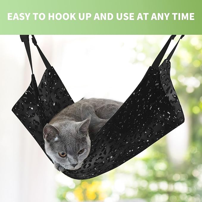 Cute Black Cheetah Leopard Skin Print Animal Cat Hammock for Cage Hanging Reversible Pet Hammock Bed Adjustable,Soft Sleeping Hammock for Cats,Ferret,Puppy,Rabbits,Small Animals