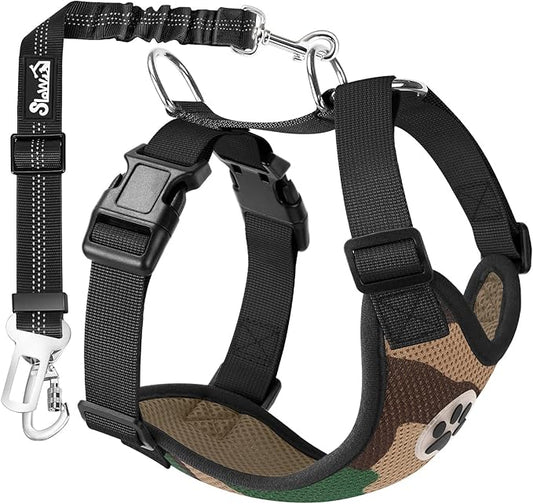 Lukovee Dog Seat Belt for Car, Adjustable Dog Car Harness for Large Medium Small Dogs, Soft Padded & Breathable Mesh Dog Seatbelt with Car Strap and Carabiner (Camouflage,M)