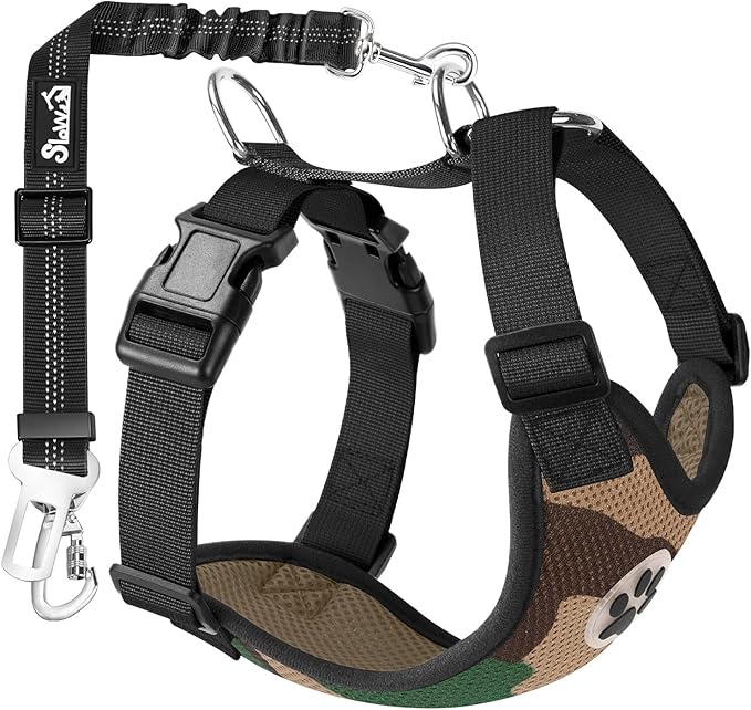 Lukovee Dog Seat Belt for Car, Adjustable Dog Car Harness for Large Medium Small Dogs, Soft Padded & Breathable Mesh Dog Seatbelt with Car Strap and Carabiner (Camouflage,XS)