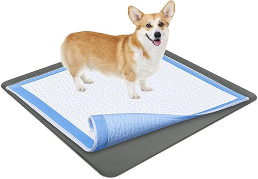 TidyFriend Dog Pee Pad Holder Tray Fits for 36” x 36” Wee Wee Pee Pads - Stable Grip, Raised Edges, Quick-Wipe Silicone Surface Dog Potty Tray Holder for Indoor Flooring Protection (Grey)