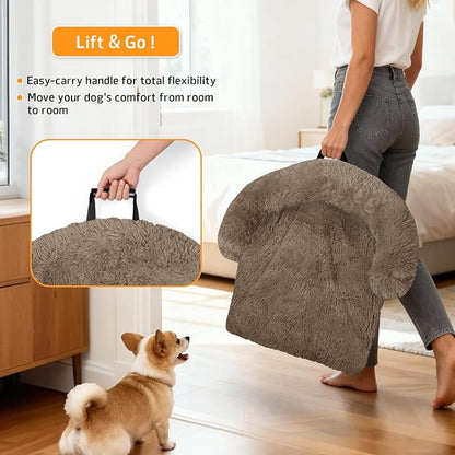 Calming Dog Bed Fluffy Plush Dog Mat for Furniture Protector with Removable Washable Cover for Large Medium Small Dogs and Cats (Large(45x37x6), Camel)
