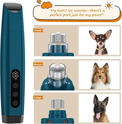 Dog Nail Grinder with LED Light, 6-Speed Quiet Electric Pet Nail Trimmers, Forward/Reverse, Powerful No-Stall Motor, 2000mAh Battery 8H Runtime, 95% Dust Capture for Dogs & Cats