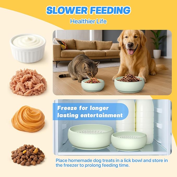 Pawinner 2 Pack Dog Lick Bowl, Freeze Lick Mat for Dogs, Food Grade Silicone, Non-Slip Slow Feeder Licking Bowl with Suction Cups, Enrichment Puzzle Feeder for Distraction(Green)