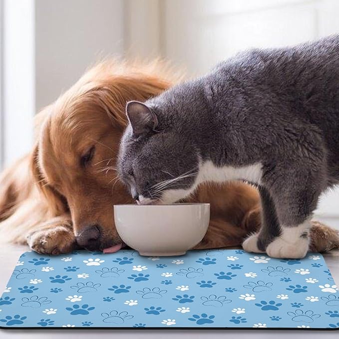 Dog Food Mat, Absorbent Water Bowl Mats Cat Pet Feeding Placemats Blue 12 * 20 inch