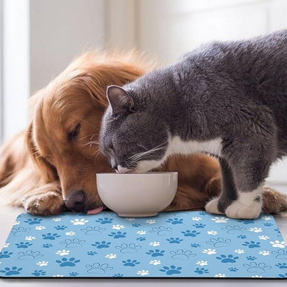 Dog Food Mat, Absorbent Water Bowl Mats Cat Pet Feeding Placemats Blue 12 * 20 inch