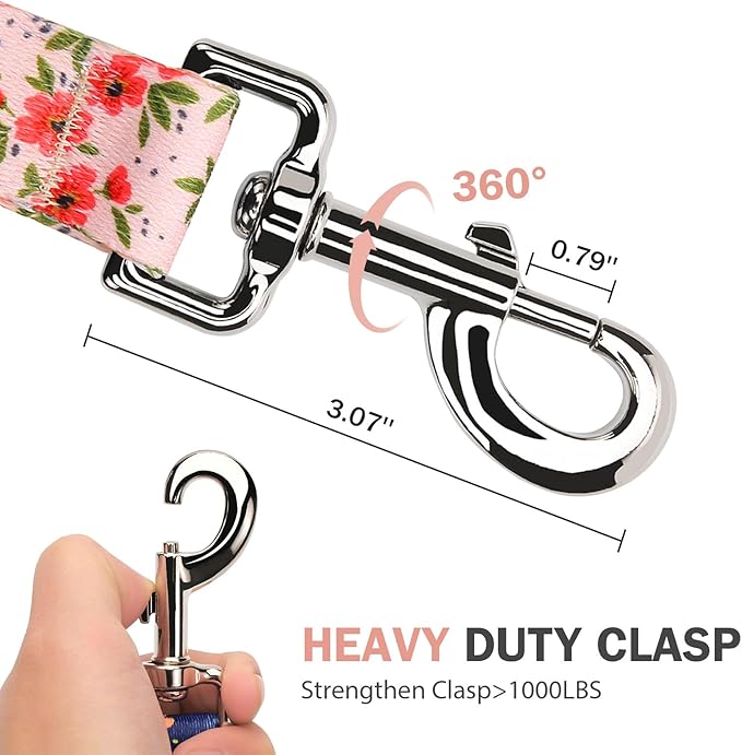 Hikiko 5 Foot Double Handle Dog Leash Cute Girl Padded Traffic Handles for Walking Training (Cream Natural Floral, 5ft)
