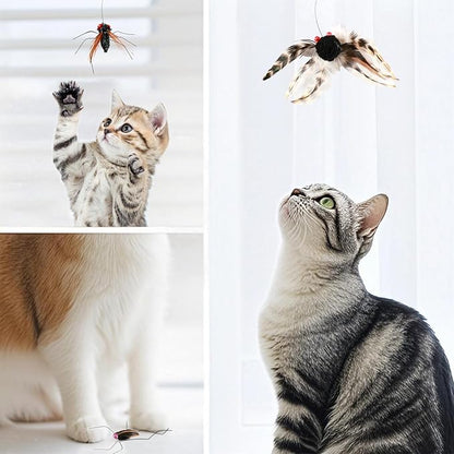 Interactive Cat Toy Bug Toys for Cats 4 Realistic Flying Bugs Cat Wand (4pcs Realistic Bug Refills + 1pc Cat Wand)