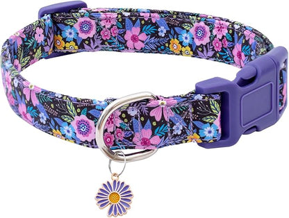 Faygarsle Cotton Dog Collar Cute Dog Collars for Small Medium Large Dogs Purple Floral Colored Options Soft and Fancy Pet Collars for Girls Flower Pattern for Girl Dog Collar L
