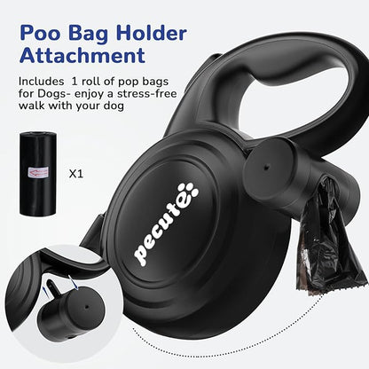 32ft Retractable Dog Leash with Reflective Strips, One-Button Control & Sturdiness Nylon Material, Long Leash Retractable with Poop Bag Holder for Medium Large Dog