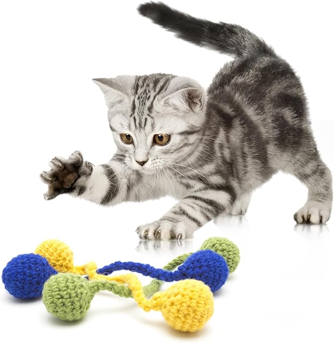 Glaciart One Catnip Wool Balls - Hanging Cat Toys for Indoor, 100% Natural Wool - Hanging or Sliding, Interactive Kitten Toy for Door Handles, Wall Hooks, Gift for Cats - Set of 3