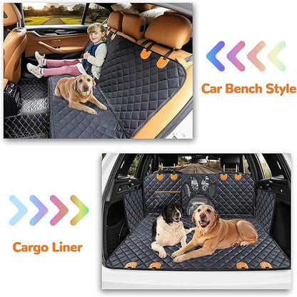 Dog Car Back Seat Cover with Mesh Window 100% Waterproof Nonslip Pet Seat Cover 600D Heavy Duty Scratch Durable Soft Hammock with Side Cover for Car SUV Black&Orange