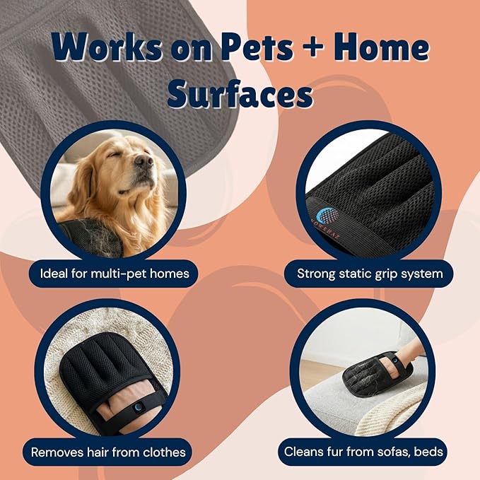 2-Pack Reusable Pet Hair Remover Gloves for Laundry, Furniture & Clothes, Best Dog & Cat Grooming Glove, Removes Fur from Couch, Car & Carpet