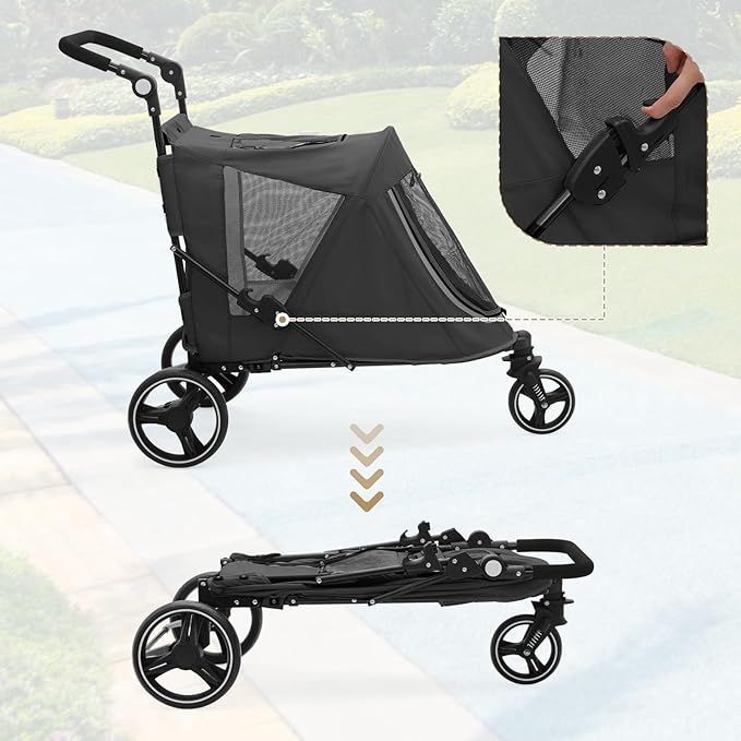 Athena Collection 3 Wheels Pet Stroller Fabric Dog Cart Dog Stroller for Large Dogs 55 Lbs Pet Stroller with Mesh Windows, Zipper Back Pocket, Safety Tether, Angle Adjustable Handlebar, Black